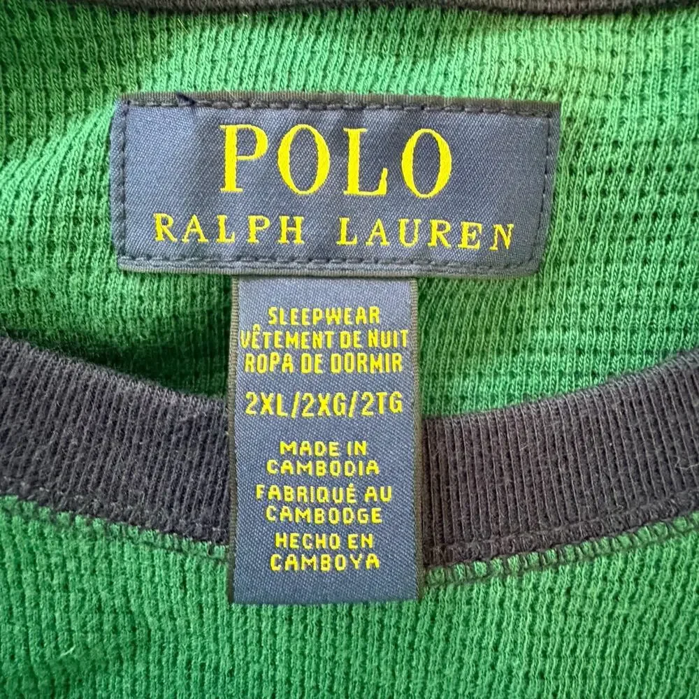 Polo Ralph Lauren Green Waffle Thermal Knit Long Sleeve Mens Shirt Top 2XL Logo